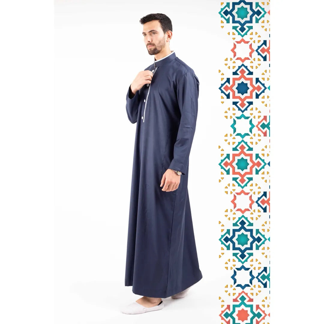 Thobe Jubba da Uomo Abbigliamento Islamico Caftano Musulmano Colletto alla Coreana
