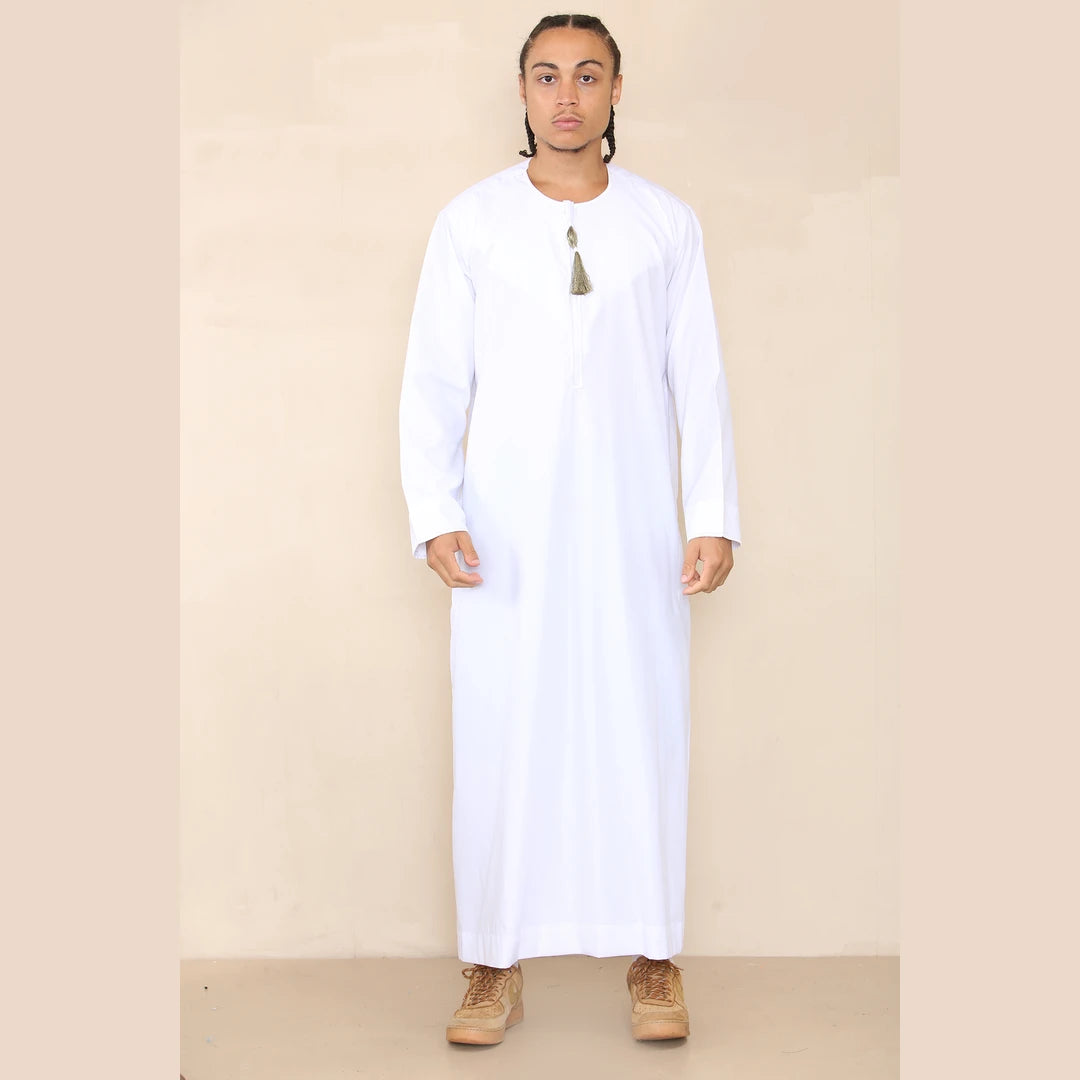 Dishdasha pour homme jubba islamique musulmane style Emirat Oman kaftan avec pampilles