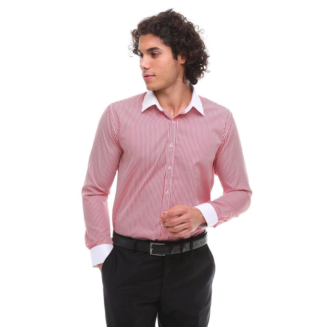 Chemise pour homme rayures fines style habillé formel classsique col blanc