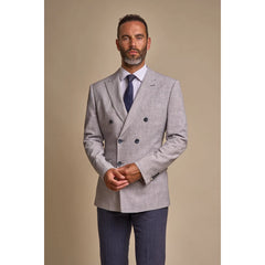 Herren Zweireiher Blazer Grau Smart Formal Anzug Jacke