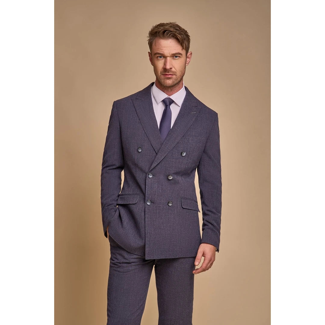 Herren Zweireiher Blazer Marineblau Smart Formal Anzug Jacke
