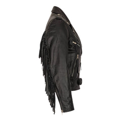 Women's Brando Tassel Fringe Cow Hide Biker Leather Jacket