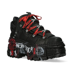 Bottines New Rock WALL106-C9 boots unisexe cuir noir détails métalliques semelle compensée style gothique
