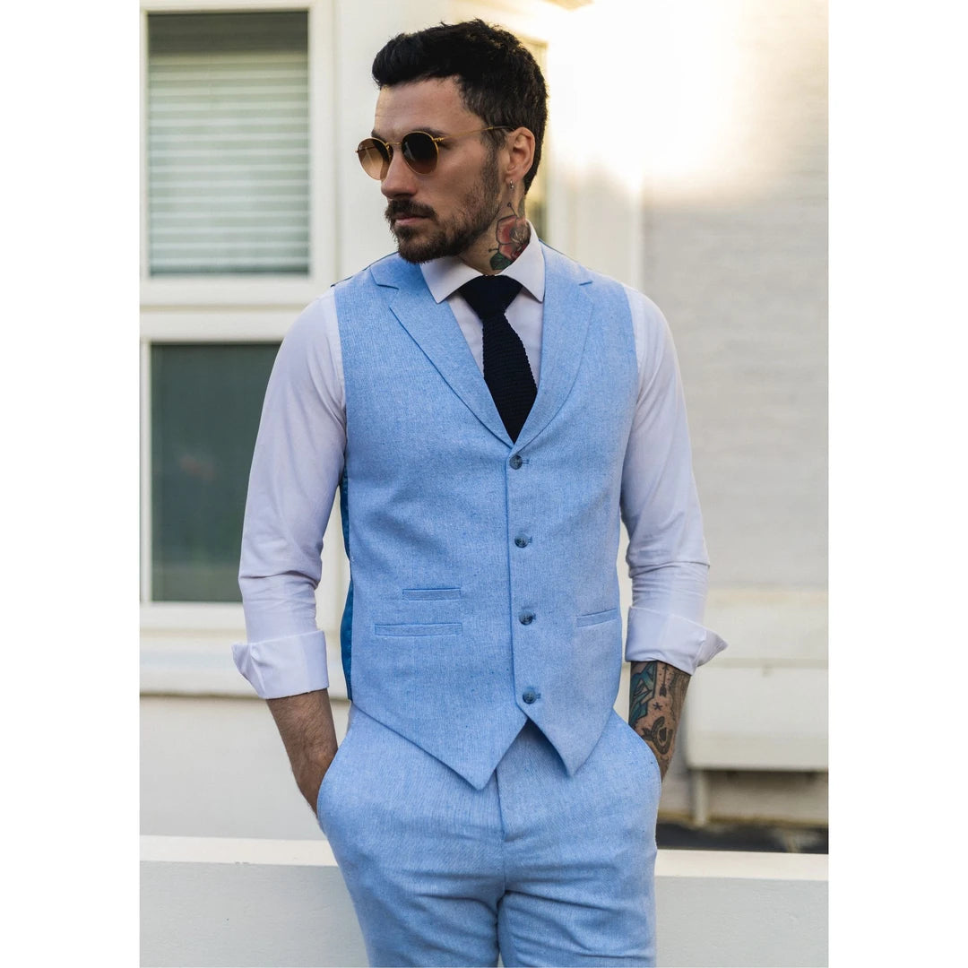 tp-12 - Men's Summer Suit Waistcoat Trousers Linen Formal Royal Blue Wedding