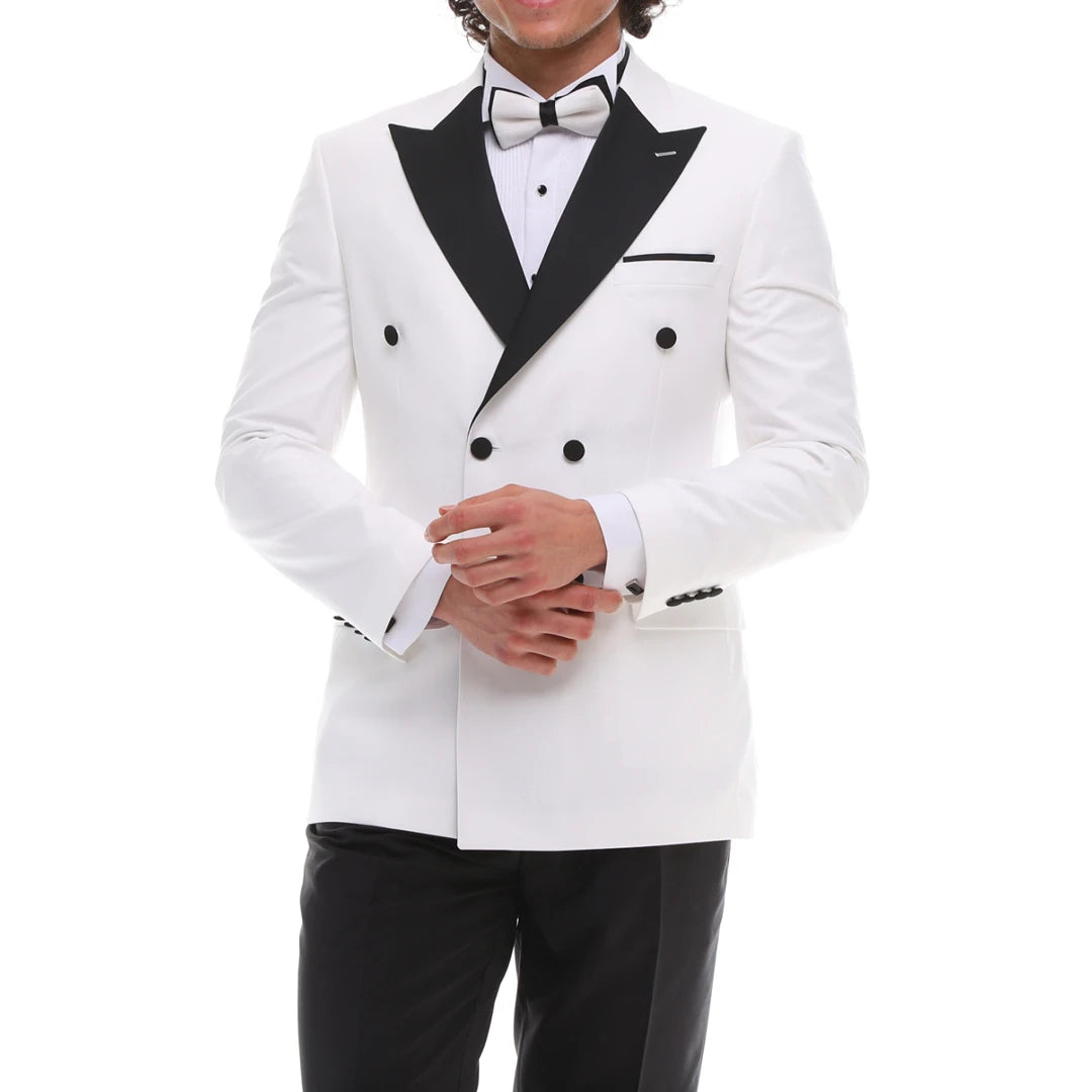 Traje de los hombres de doble botonadura Cena Esmoquin Negro Corbata Blanco Negro TruClothing