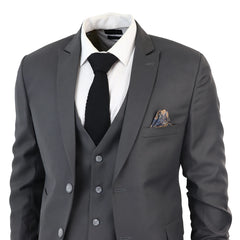 IM1 Men's Classic Plain Charcoal 3 Piece Suit