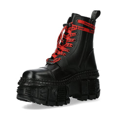 Bottines New Rock WALL126CCT-C1 boots unisexe cuir noir détails métalliques semelle compensée style gothique
