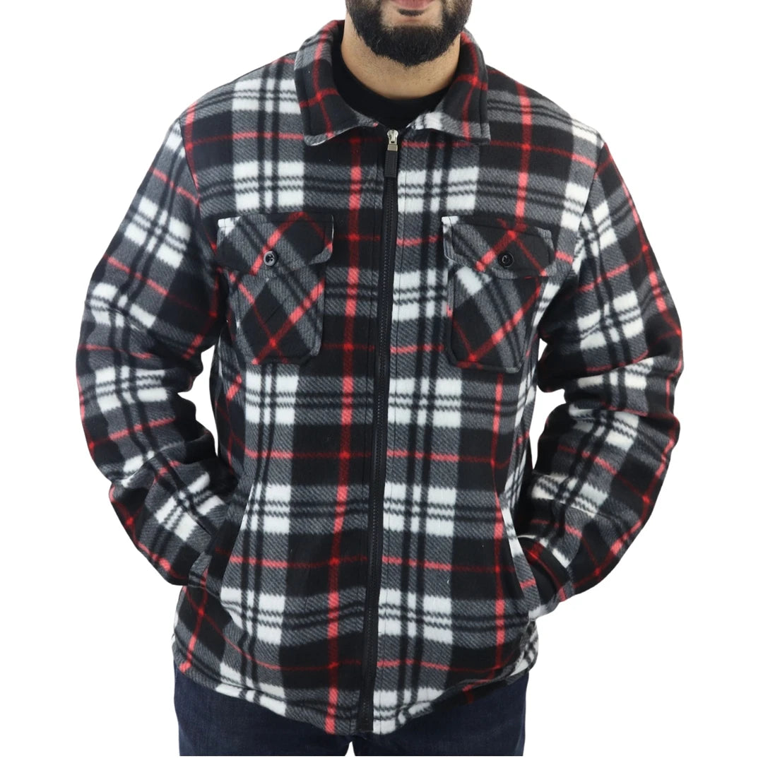 Pull chemise pour homme doublure polaire fourrée et zippée style bucheron avec carreaux pour l'hiver