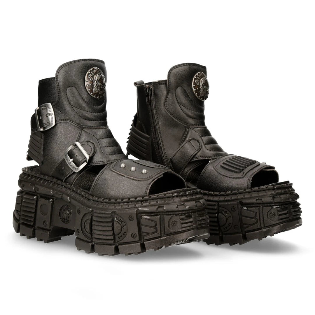 Nuevas botas de roca BioS106-V3 Black Vegan Cuero Unisex Platform Sandal Biker Goth