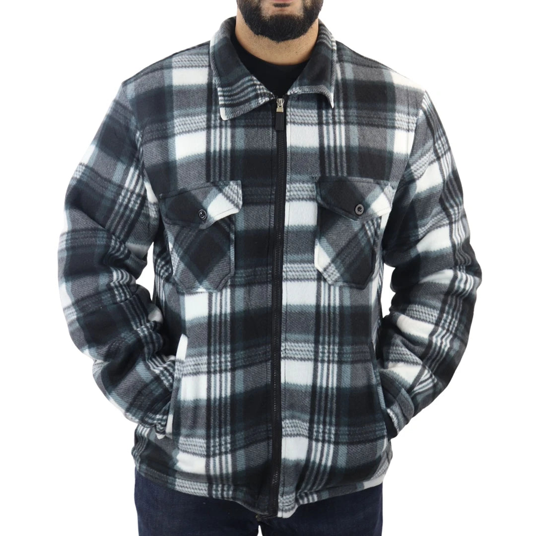 Pull chemise pour homme doublure polaire fourrée et zippée style bucheron avec carreaux pour l'hiver