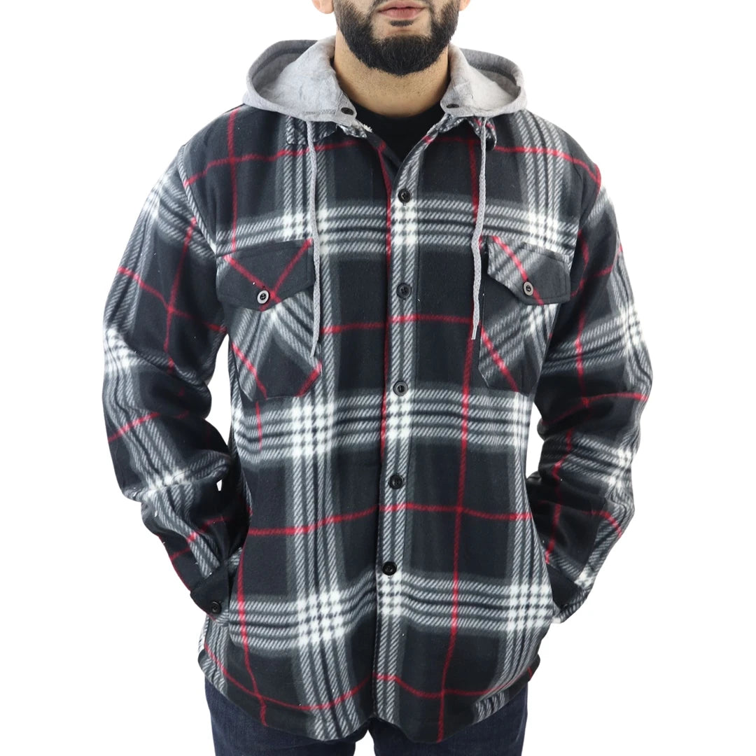 Camicia Invernale da Uomo Pile Termico Foderato Con Cappuccio e Bottoni