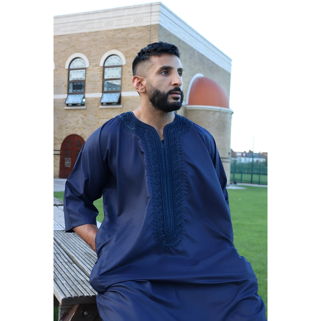 Herren Marokkanische Thobe Jubba Islamische Kleidung Kaftan Dubai arabische Robe Hälfte