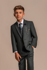 Caridi – 3-teiliger olivgrün karierter Tweed-Anzug für Jungen