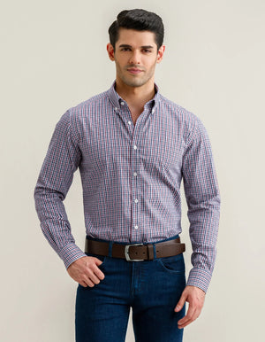 Chemise à carreaux décontractée pour homme - Coton bordeaux foncé - Brian Oak - 2