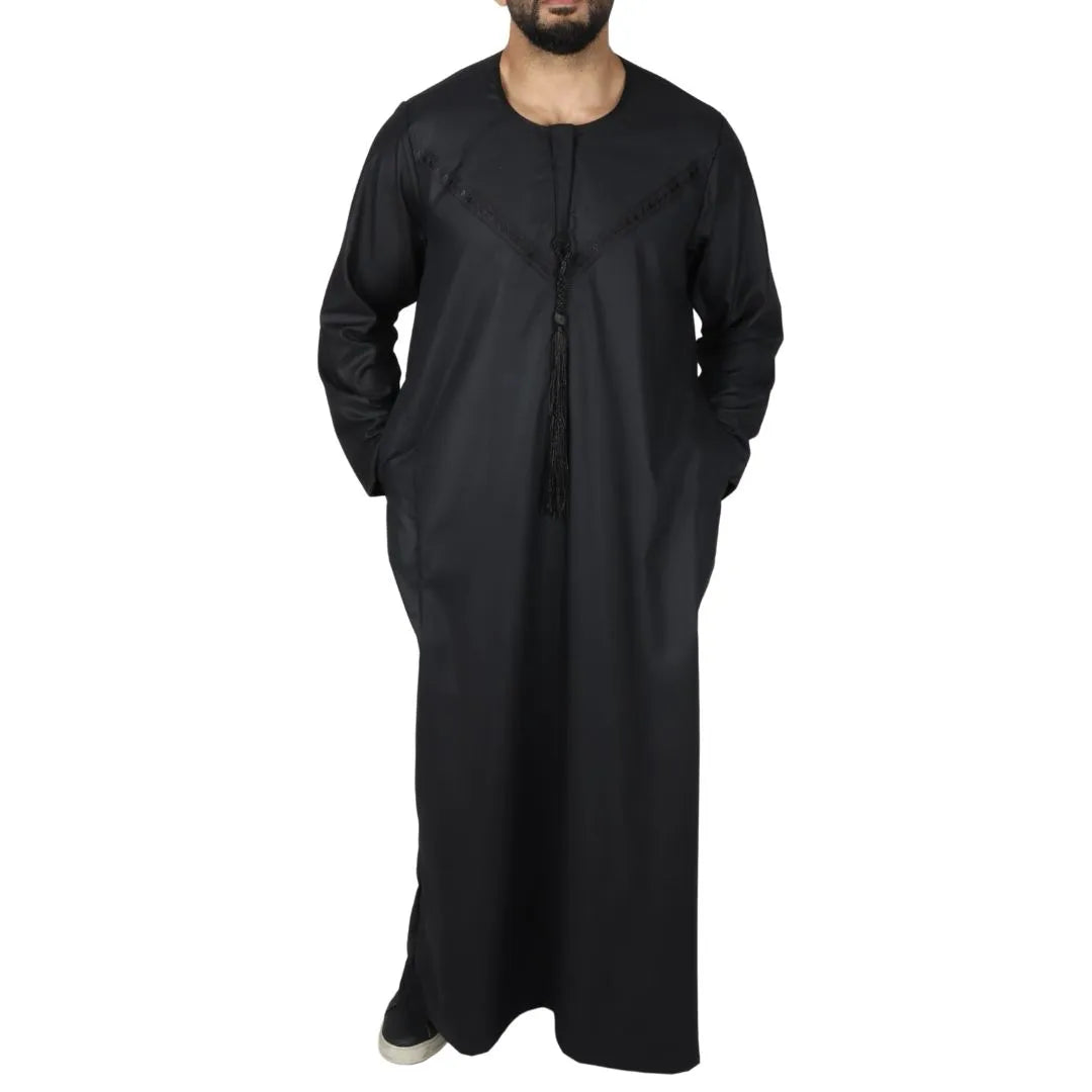 Caftán omaní emiratí con borlas de hilo Thobe Jubba para hombre
