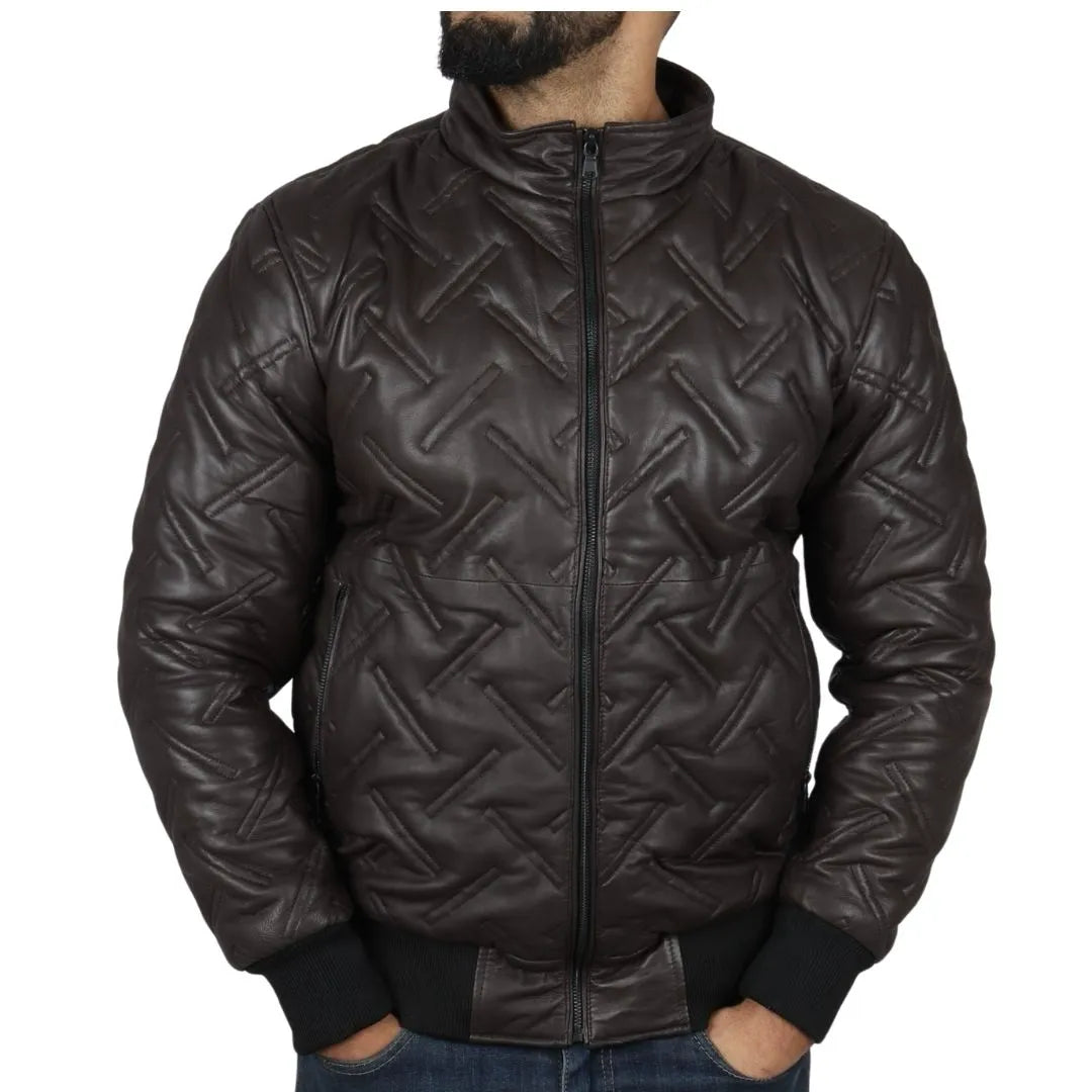Men's Puffer Quilted Bomber Real Leather Jacket