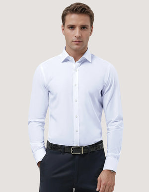 Men's Self Textured White Smart Fit Dress Shirt - Brian Oak - 2
