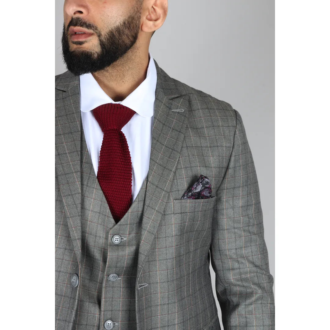Costume gris pour homme avec carreaux Prince de Galles coupe ajustée 3 pièces style chic habillé
