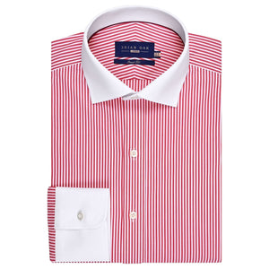 Men's Red Striped Shirt with Contrast Collar | Stylish Cotton Casual Wear - Brian Oak - 1