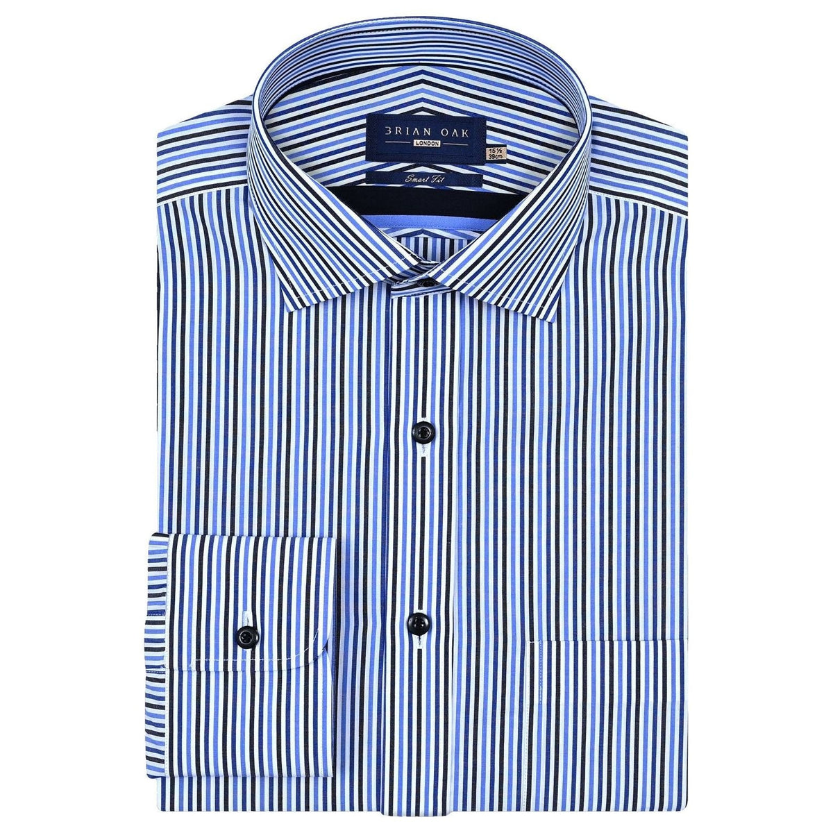 Men's Royal Blue and Navy Striped Formal Shirt - Brian Oak - 1