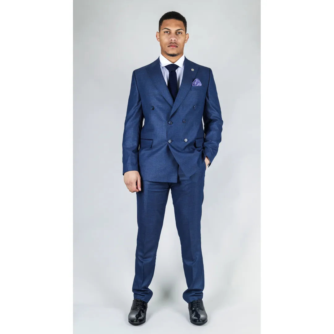 Costume bleu pour homme 2 pièces veste croisée carreaux style habillé formel