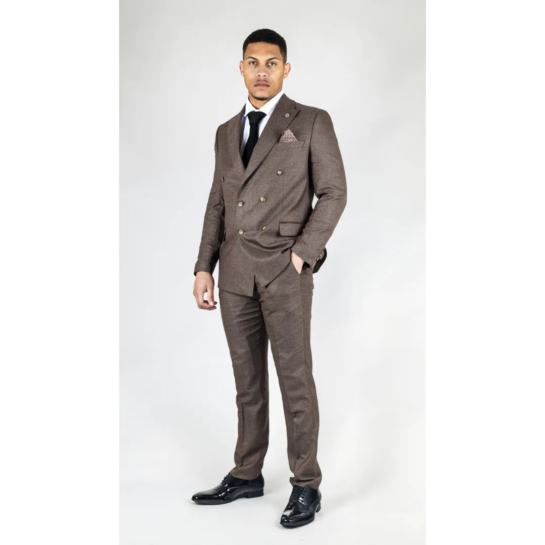 Costume marron pour homme 2 pièces veste croisée carreaux style habillé formel