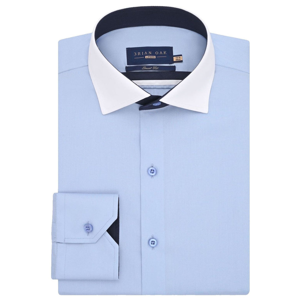 Himmelblaues Twill-Hemd mit weißem Kontrastkragen - Herrenhemd - Brian Oak - 1