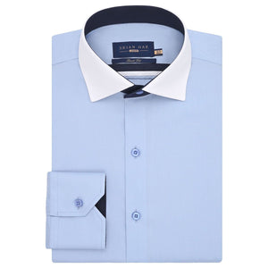Himmelblaues Twill-Hemd mit weißem Kontrastkragen - Herrenhemd - Brian Oak - 1