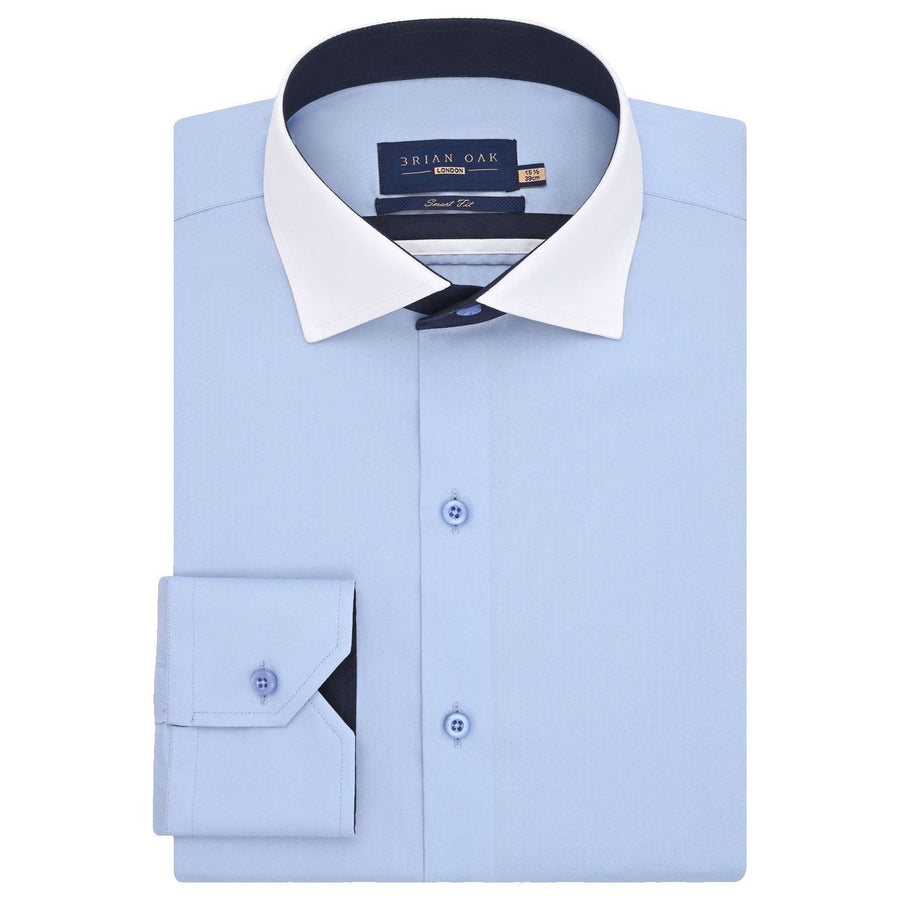 Himmelblaues Twill-Hemd mit weißem Kontrastkragen - Herrenhemd - Brian Oak - 1