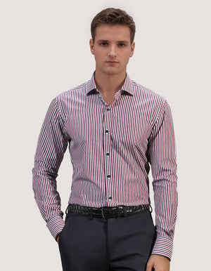 Weinfarbenes gestreiftes Baumwollhemd Herren - Brian Oak - 2