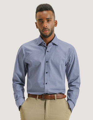 Herren Hemd Grau mit Marineblau Streifen Baumwolle - Brian Oak - 2
