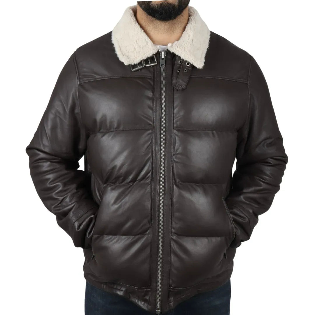 Men's Puffer Quilted Aviator Bomber Jacket