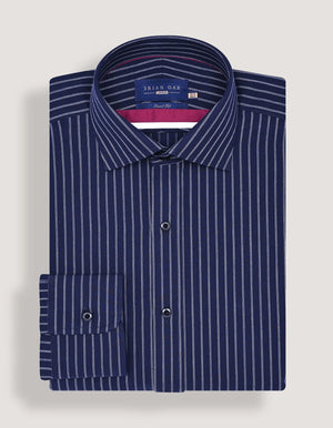 Men's Navy & White Striped Formal Shirt - Brian Oak - 3