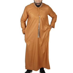 Men's Thobe Jubba String Tassel Emirati Omani Kaftan-TruClothing