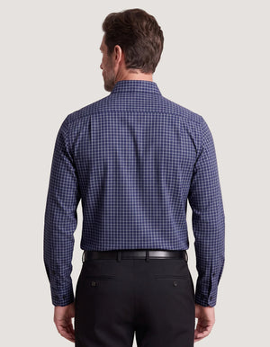 Men's Navy Formal Blend Checkered Shirt - Brian Oak - 4