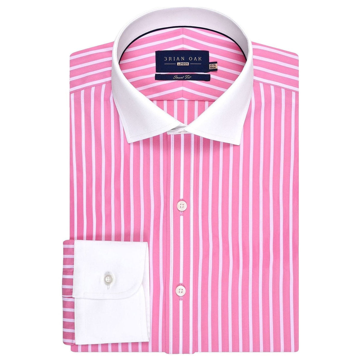 Herren Hemd Flamingo Pink gestreift Kontrastkragen Baumwolle - Brian Oak - 1