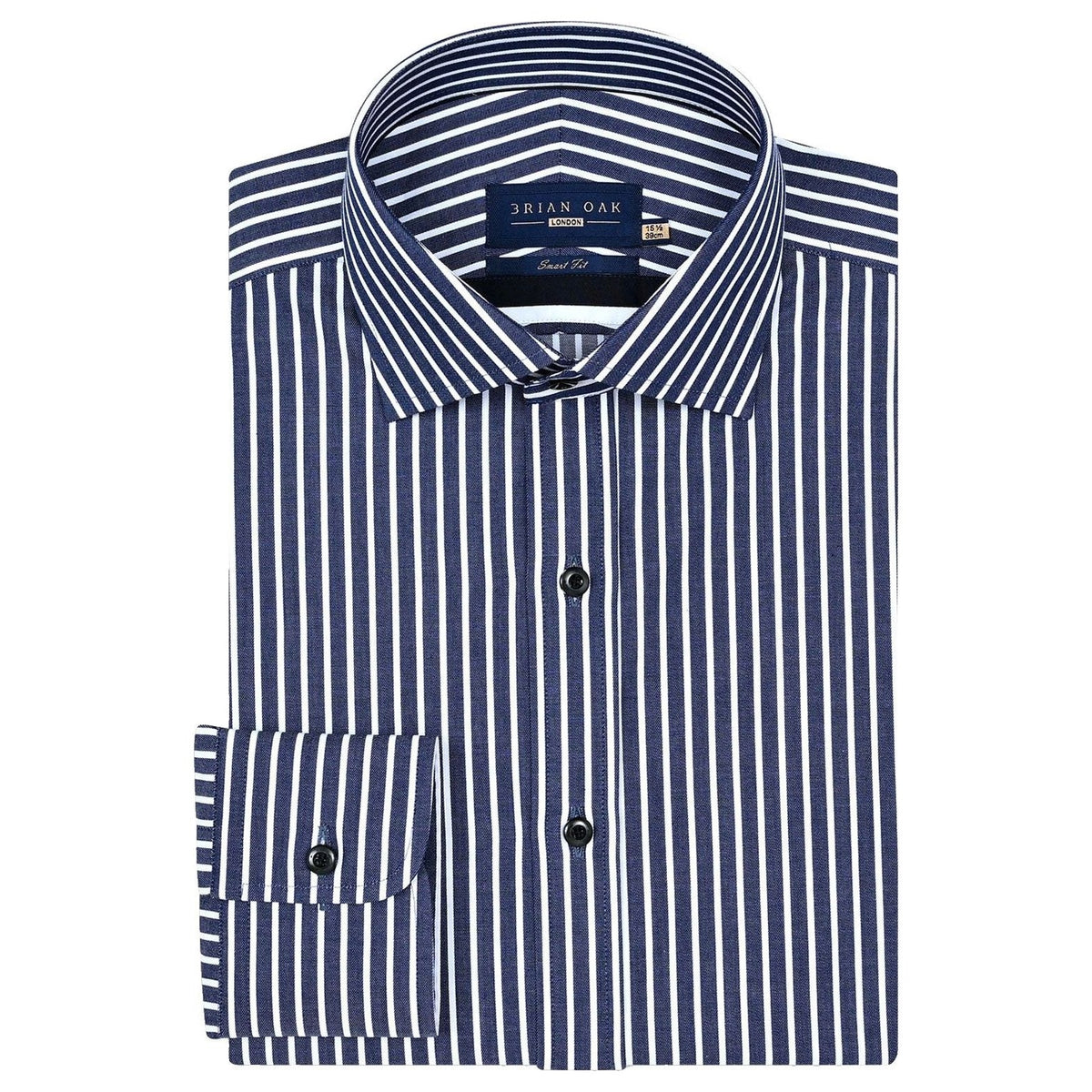 Marineblau gestreiftes Baumwollhemd Herren - Brian Oak - 1