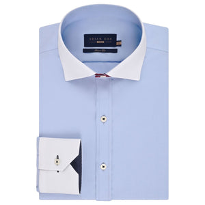 Men's Powder Blue Formal Shirt with White Collar & Cuffs - Brian Oak - 1