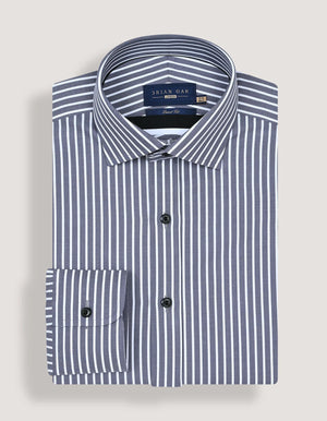 Men's Grey and White Striped Cotton Shirt