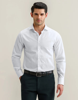 Men's Self Textured White Formal Shirt - Brian Oak - 2