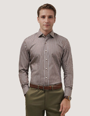 Chemise marron rayée ajustée homme coton - Brian Oak - 2