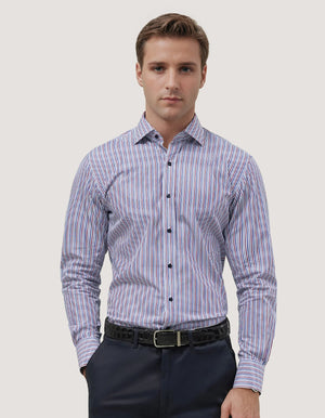 Maroon und Weiß Gestreiftes Hemd für Herren - Baumwolle, Smart Casual Stil - Brian Oak - 2