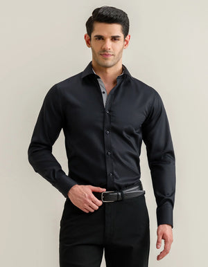 Men's Easy Care Designer Black Satin Shirt