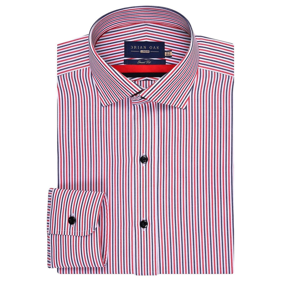 Men's Contrast Red & Blue Striped Formal Shirt - Brian Oak - 1