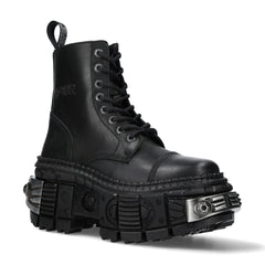 New Rock Boots WALL083C-S4 Unisex Metallic Black Leather Platform Gothic Boots