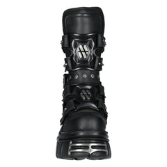 New Rock Boots M-MET422-S1 Unisex Metallic Black Leather Platform Gothic Boots
