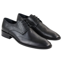 Chaussures Derby pour homme style brogues en cuir véritable noir mat chic habillé
