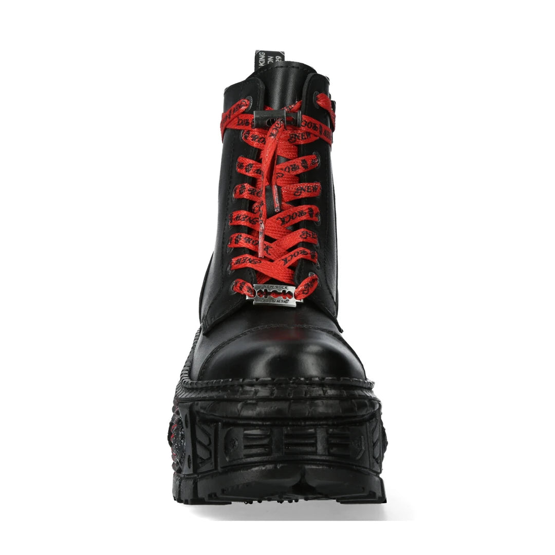 New Rock Boots WALL126CCT-C1 Unisex Metallic Black Leather Platform Gothic Boots