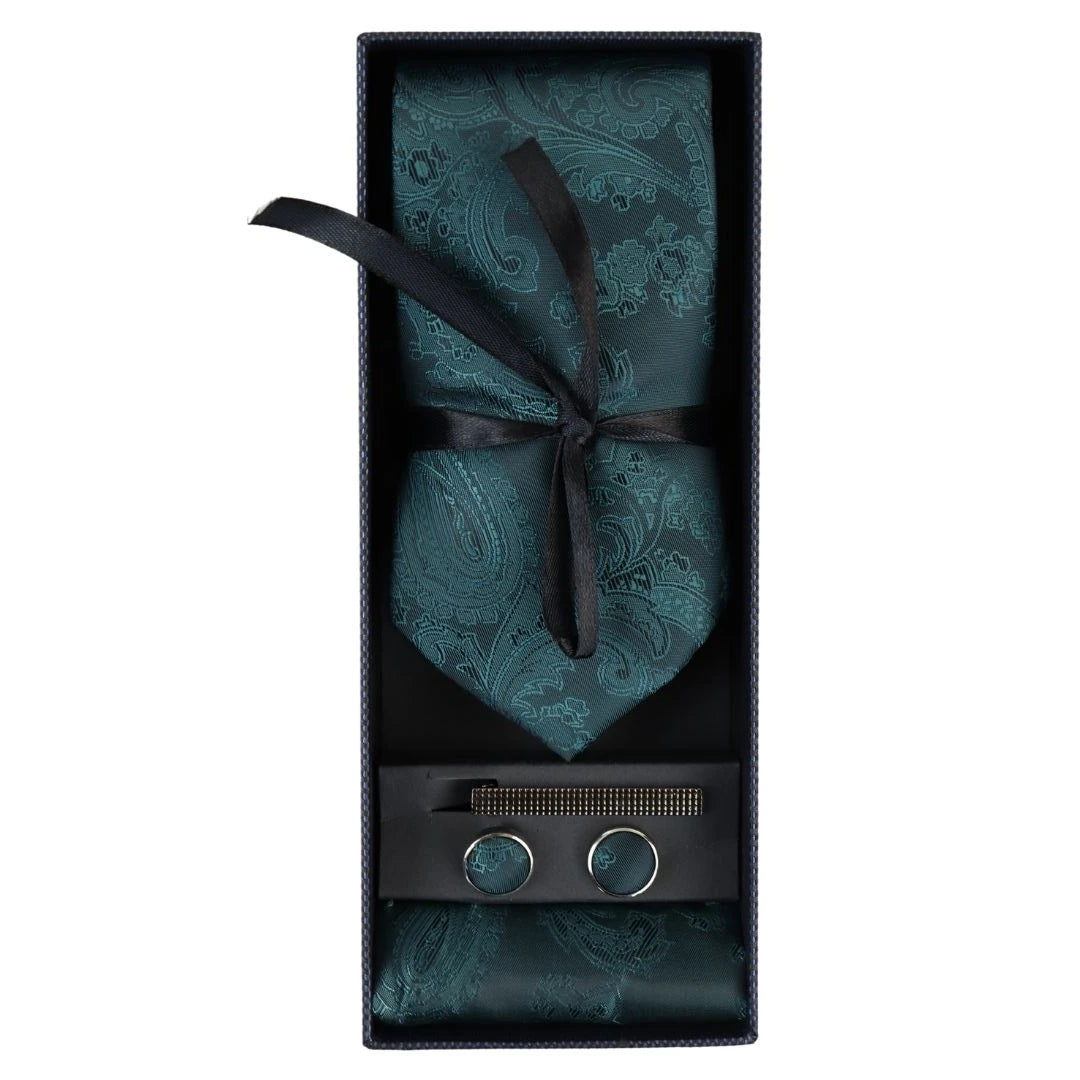 Coffret cadeau cravate motif cachemire boutons de manchette carrés en satin floral