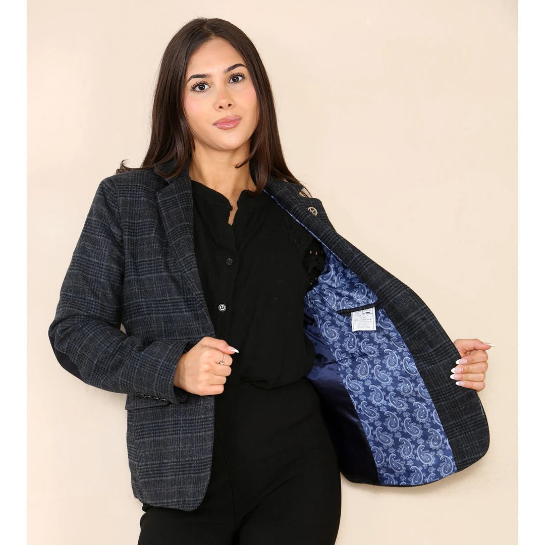 Blue tweed suit womens hot sale